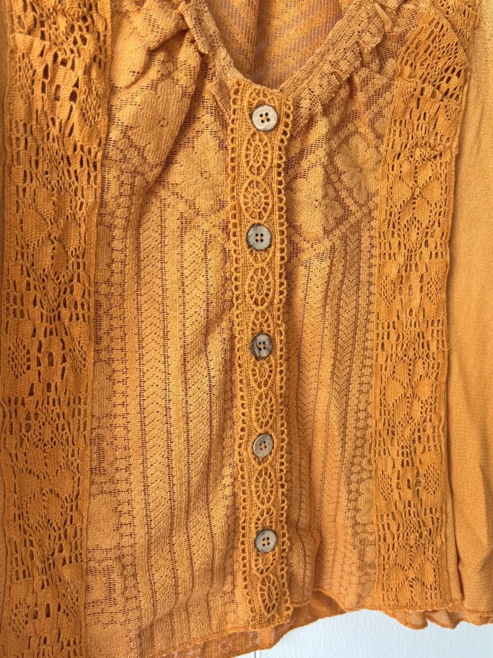 Free People Mae Embroidered Lace Button Down Top Rust Orange Medium
